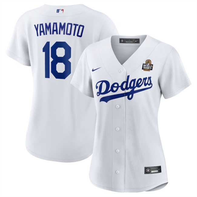 Womens Los Angeles Dodgers #18 Yoshinobu Yamamoto White 2024 World Series Cool Base Stitched Jersey(Run Small) Dzhi